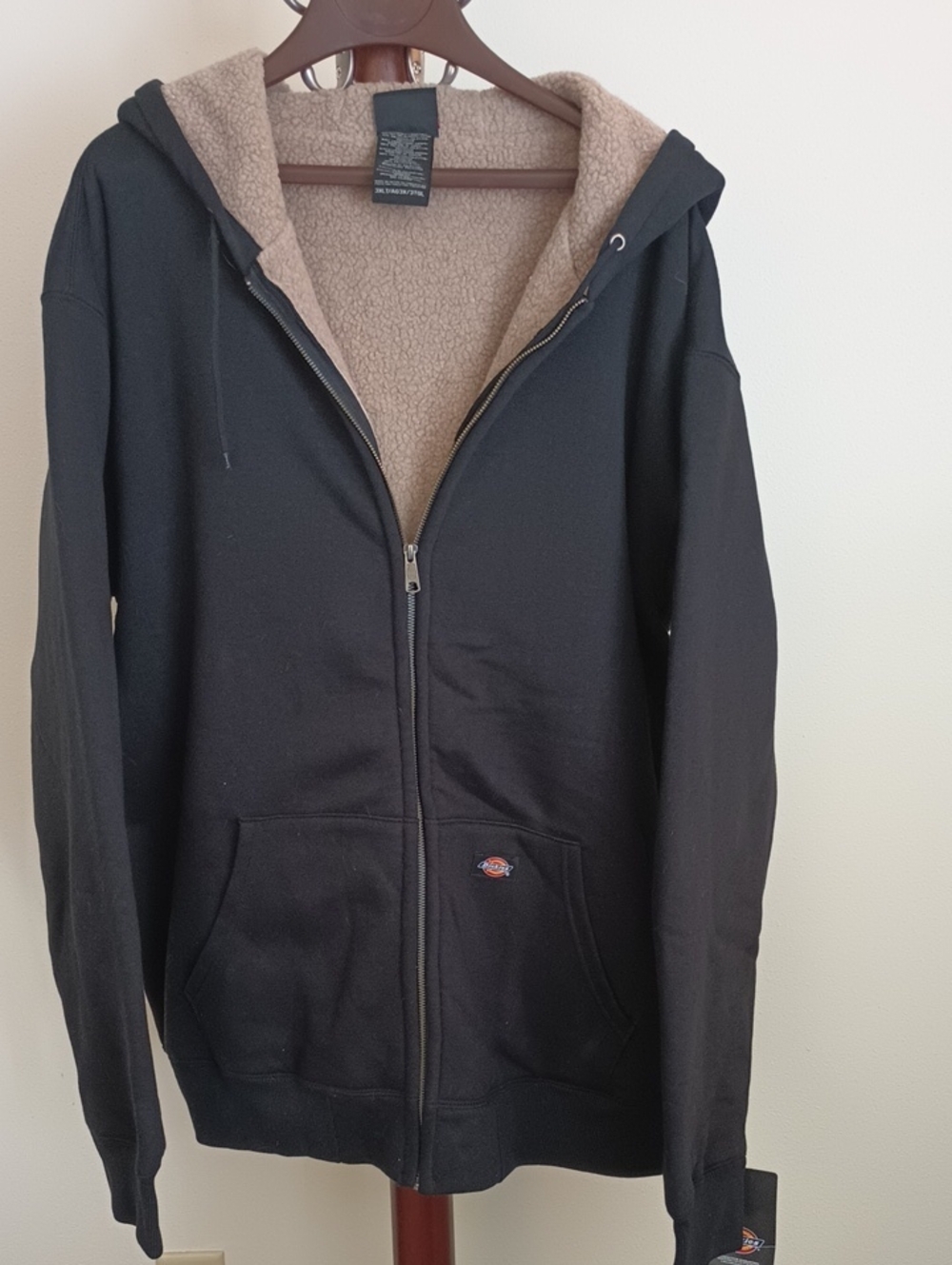 Dickies Black Zip-Up Hoodie with Tan Sherpa Lining Mens 3XLT